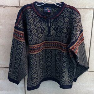 Skjaeveland of Norway Crew Button Quarter Zip  Neck Pure New Wool Sweater